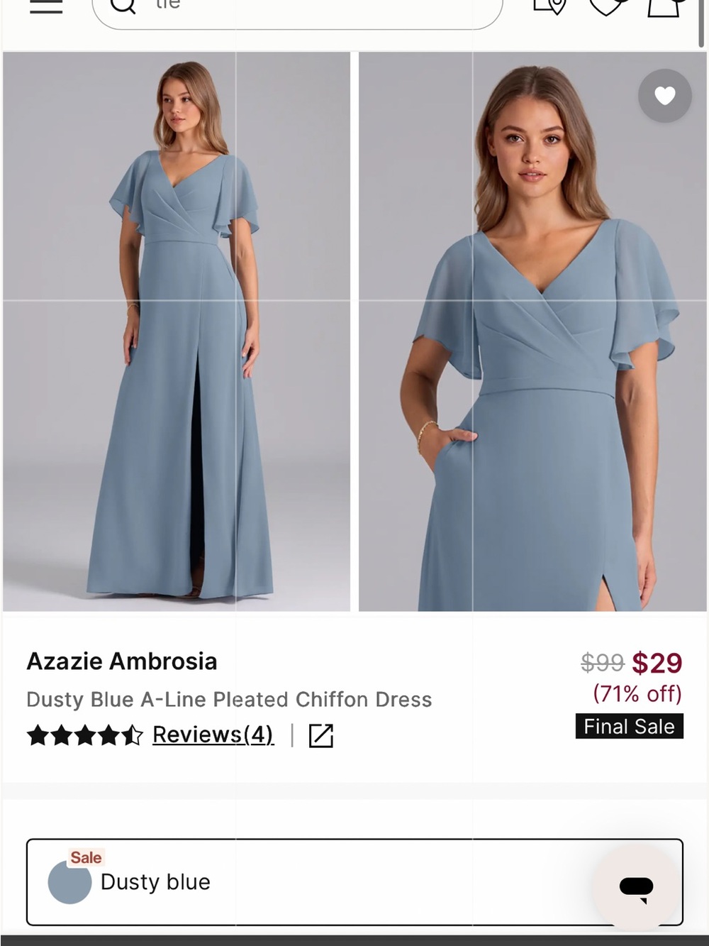 Azazie Dusty Blue Flutter-Sleeve V-Neck Maxi Dress